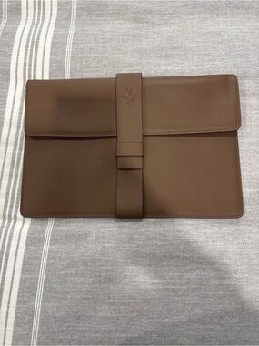 Ferrari Brown Leather Laptop Sleeve with Strap